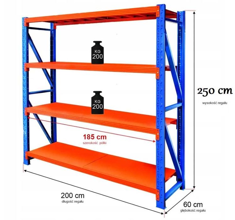 Profesjonalne Regały Magazynowe 2000x600x2000mm 4 Półki