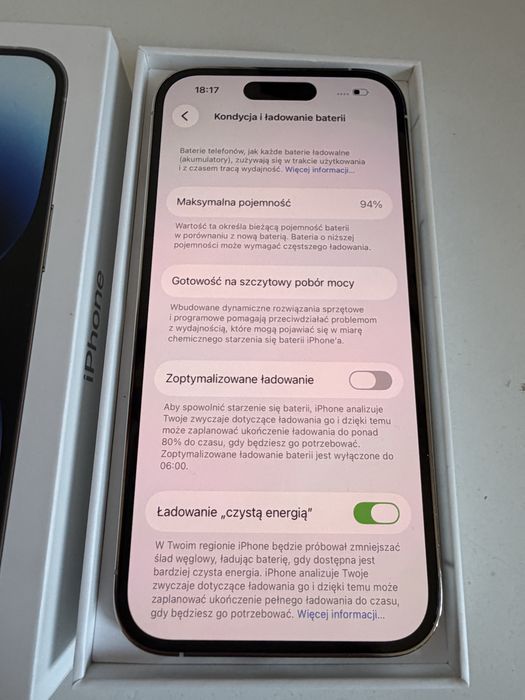 iPhone 14 Pro 1TB Silver Idealny Bateria Oryginalna 94%
