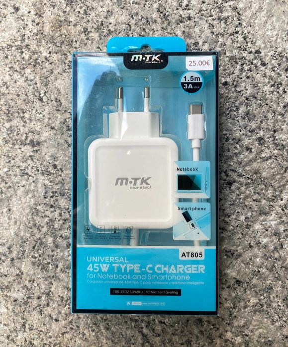 Carregador Universal USB-C (Type-C) para Portátil / MacBook /Notebook/ Smartphone - 45W