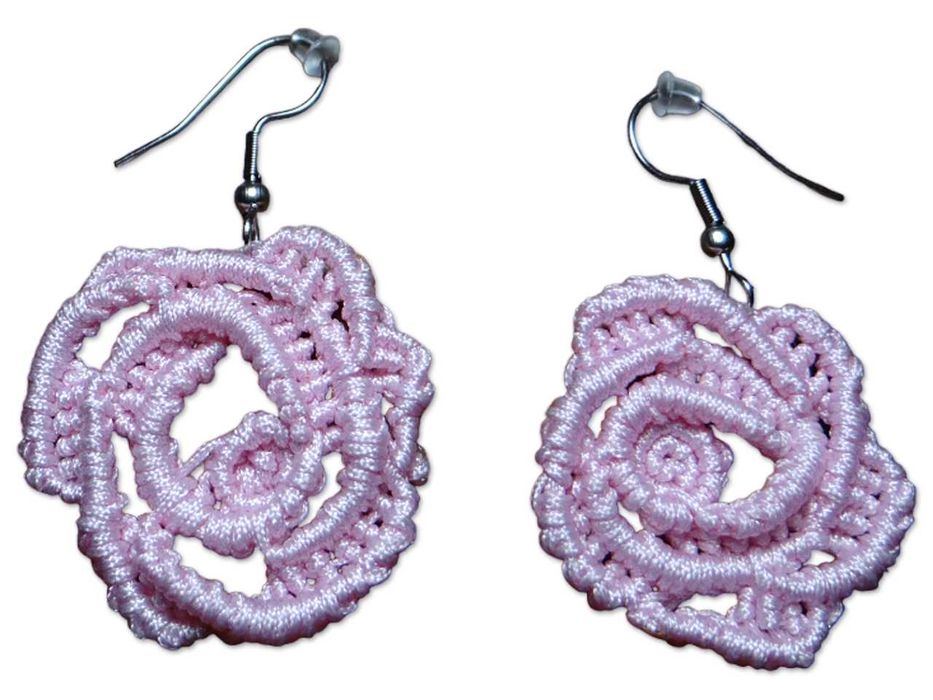 Lekkie kolczyki ze sznurka, makrama, handmade, stal nierdzewna, róża