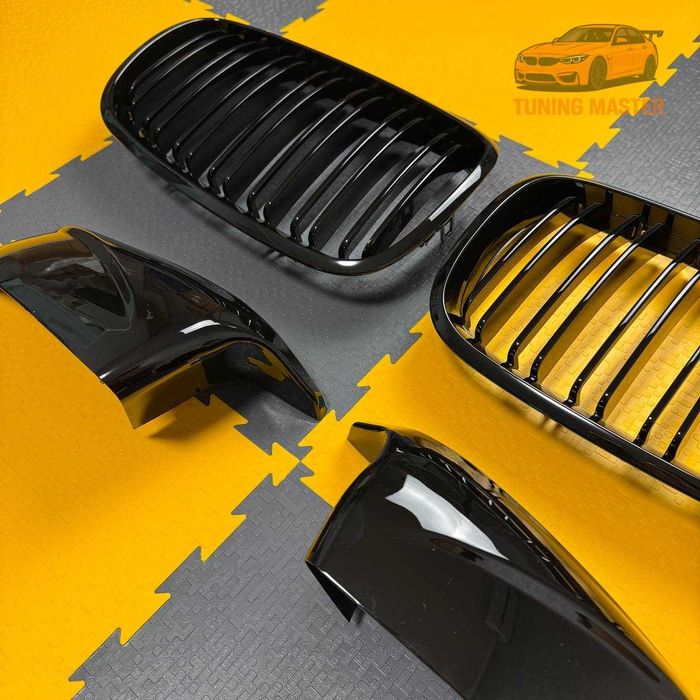 Набор решетка радиатора, накладки на зеркала BMW X5 E70 Х6 Е71 черный