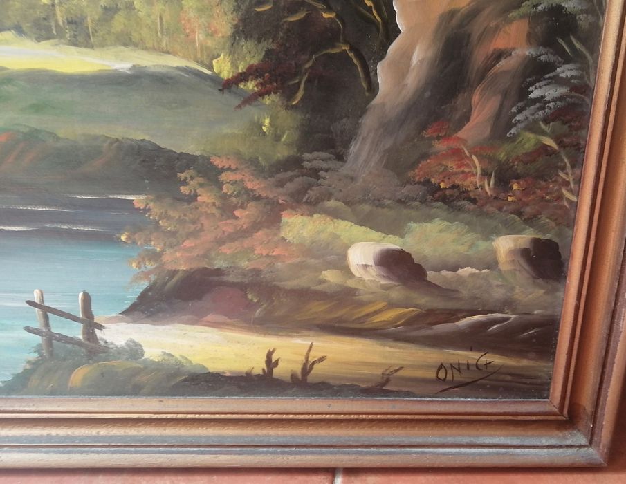 quadro pintura oleo sobre platex ,120x70 cm.