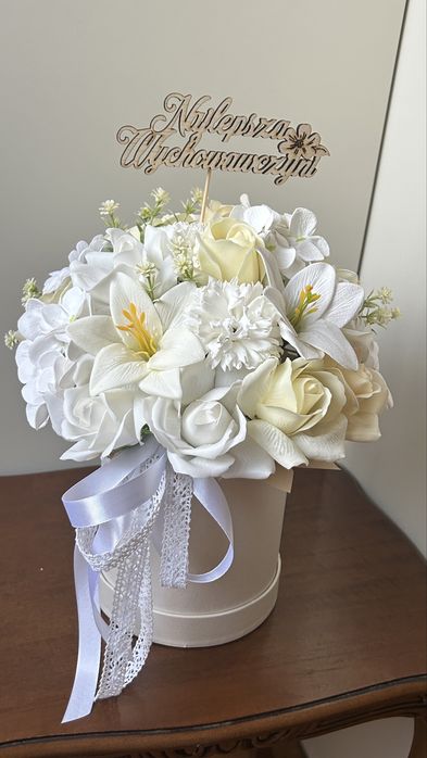 Flower box kwiaty mydlane bukiet zakończenie roku dla nauczyciela