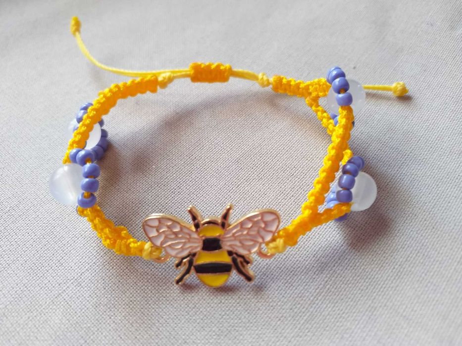 3 Pulseiras Duplas com Abelhas, Contas Bonitas e Miçangas