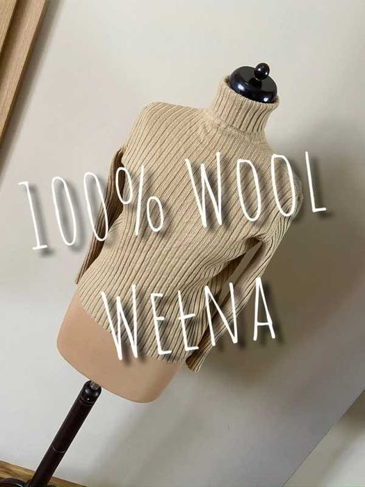 golf komin i sweter prazkowany krem braz beż welna wool l xl 40 42