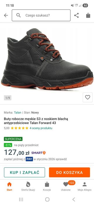 Buty robocze (Trzewiki) Talan o rozmiarze 43 Nowe!!!