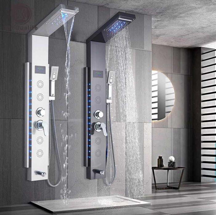 Luksusowy Panel Prysznicowy LED z Hydromasażem | SREBNRY CZARNY |