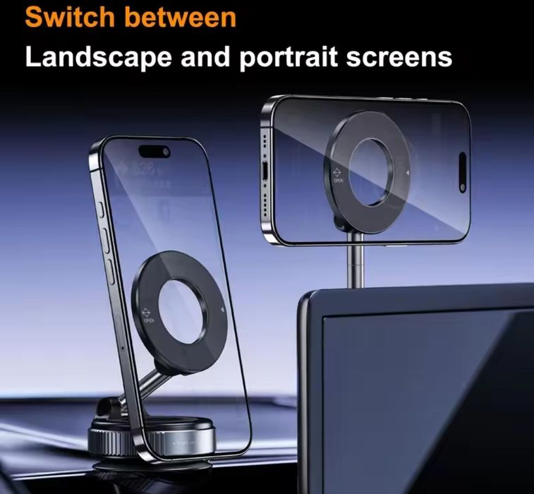 Магнітний тримач для телефону в авто з вакуумним кріпленням 360°