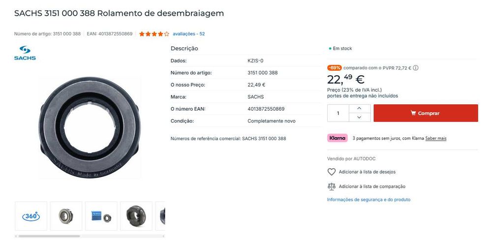 Rolamento de embraiagem VW/Seat/Audi 1.9 tdi