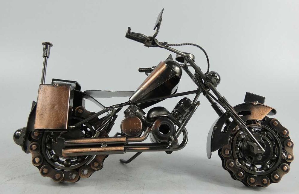 Metalowy miedziany MOTOCYKL retro pojazd 28 cm motor