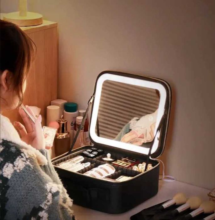 Косметичка-органайзер чемоданчик с LED зеркалом бьютіКейс жіноча сумка