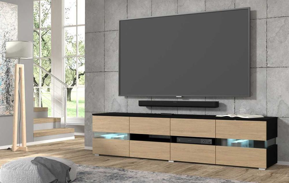 Szafka RTV VIPER 186 cm czarny mat / dąb stone - powystawowa