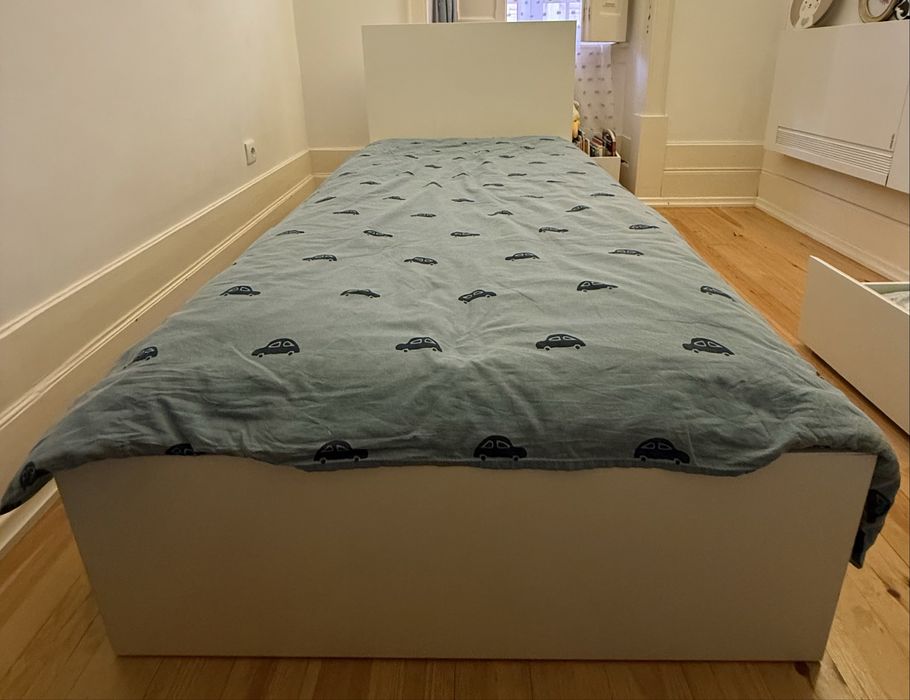 Cama individual completa 90x200 com arrumação + colchão