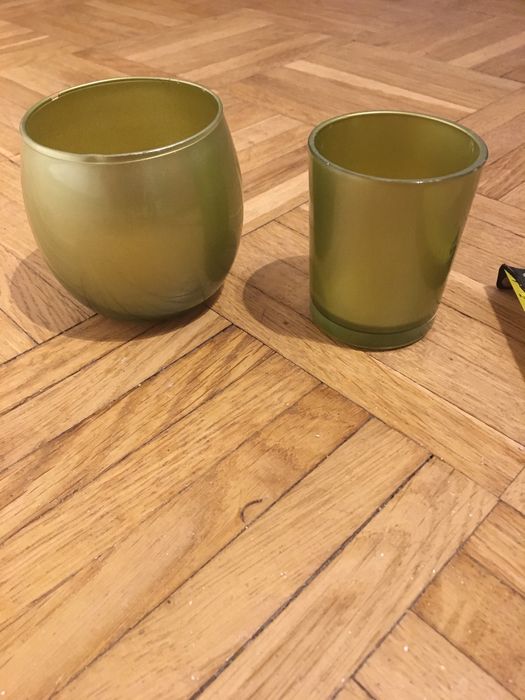 2x zielony swiecznik szklany perlowy polysk