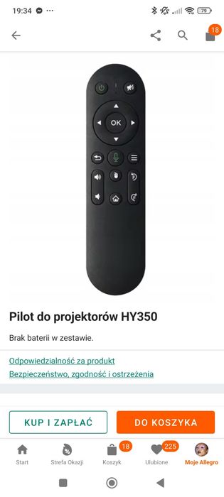Pilot do projektora Hy350