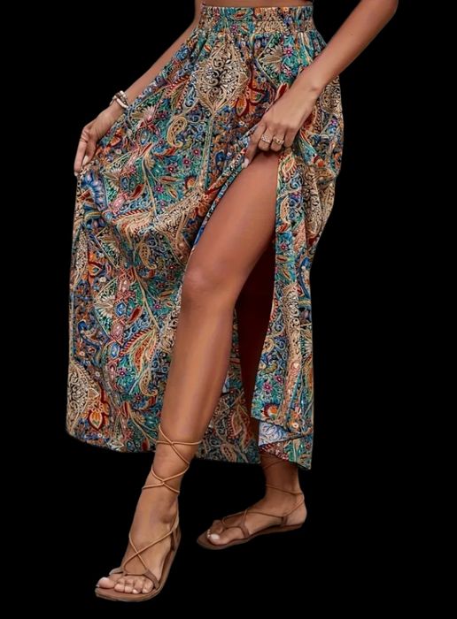 Świetna długa maxi spódnica na gumce zwiewna wiosna lato  XL 42