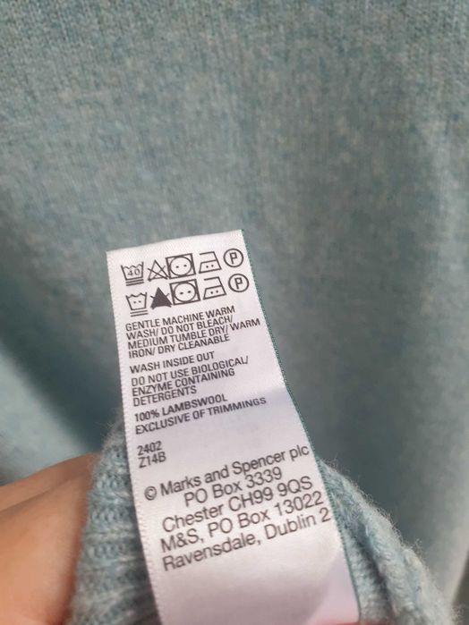 Turkusowy niebieski sweter męski 100% wełna wełniany XL 2XL M&S