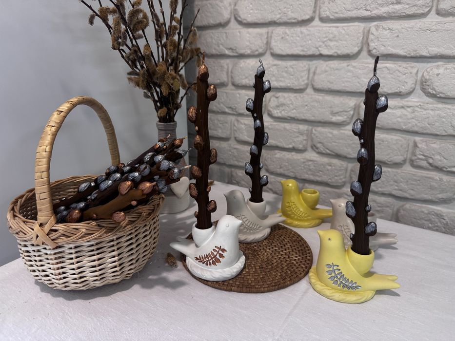 Воскова Свічка верба , підсвічник пташка Набір 200+150 грн