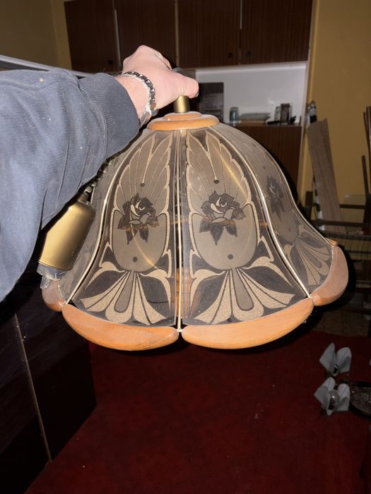Lampa wisząca vintage | szklany klosz | styl retro PRL