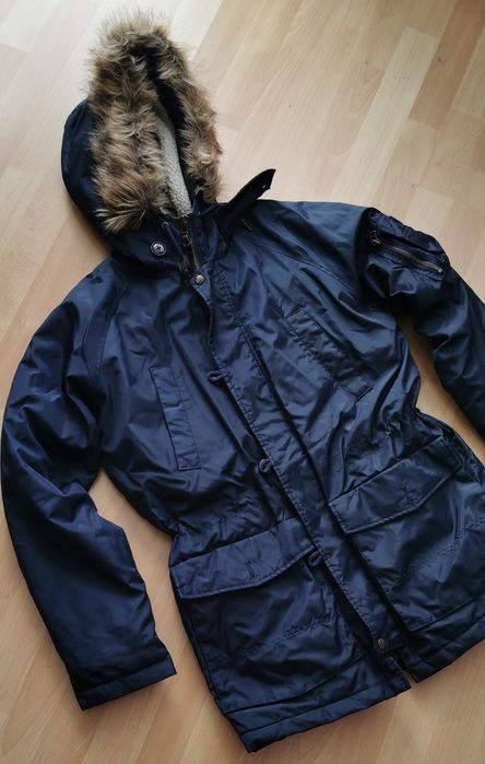 Świetna oldschoolowa zimowa granatowa kurtka z kapturem LEE - roz. M