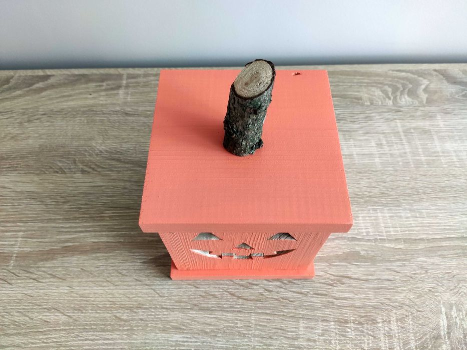 Lampion Halloween Jack-o-lantern drewniany dekoracja jesienna mała