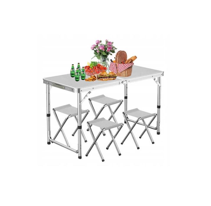 ZESTAW stół turystyczny stolik cateringowy składany +4 krzesła walizka