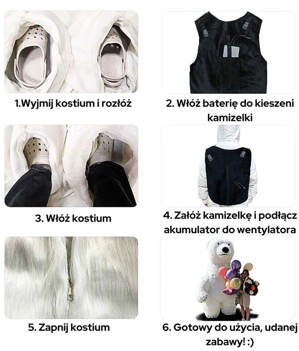 Duży biały miś dmuchany przebranie kostium imprezy wesela 2.5m+bateria