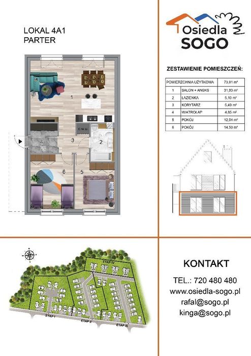 MIESZKANIE 73m²+OGRÓD 150m²+m. parkingowe - przy lesie