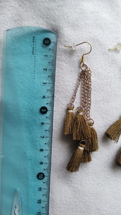 Kolczyki handmade wiszące z brązowymi frędzlami