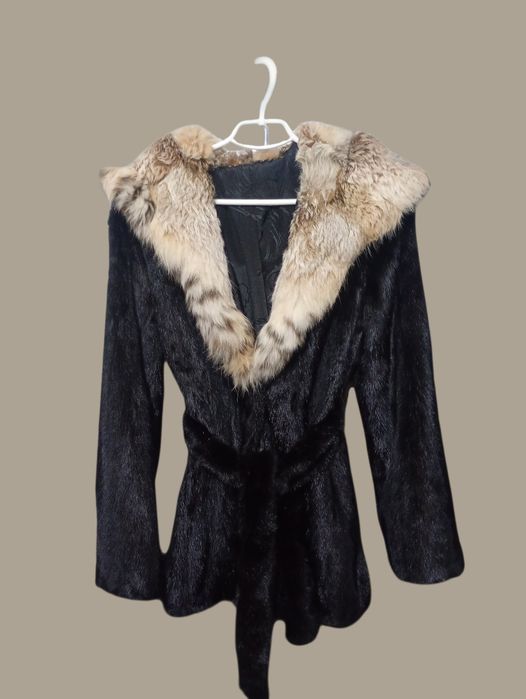 Ог 108см. Норковая шуба с рысью. Натуральная шуба