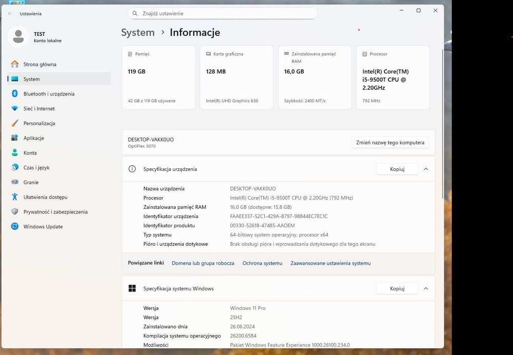 Minikomputer Dell Optiplex 3070 micro i5-9500T M.2 128 NVMe ram