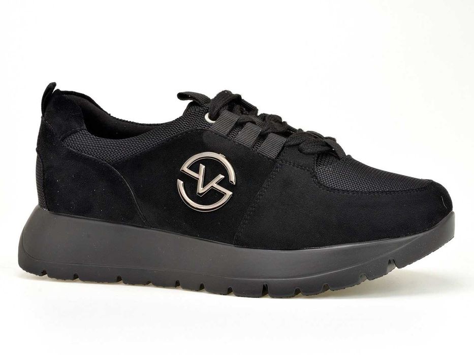 Czarne zamszowe sneakersy damskie na platformie Vinceza