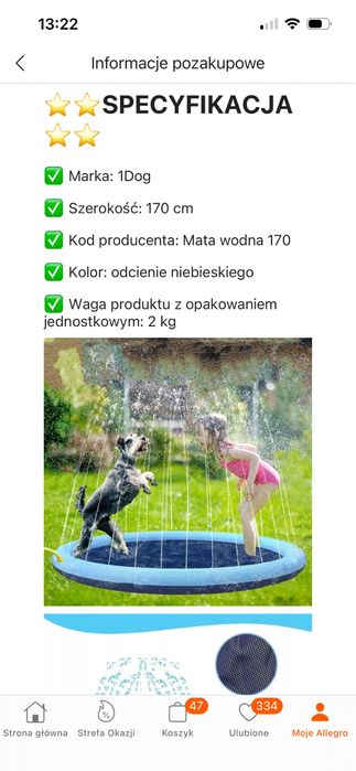 Mata, fontanna wodna chłodząca dla psa  170 cm