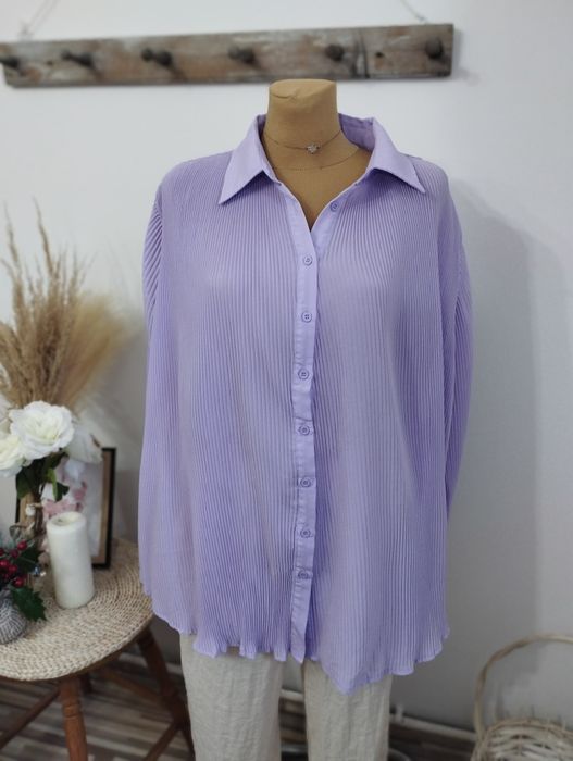 DAMSKA koszula Pretty Little Thing liliowa S-XXL OVERSIZE PLISOWANA