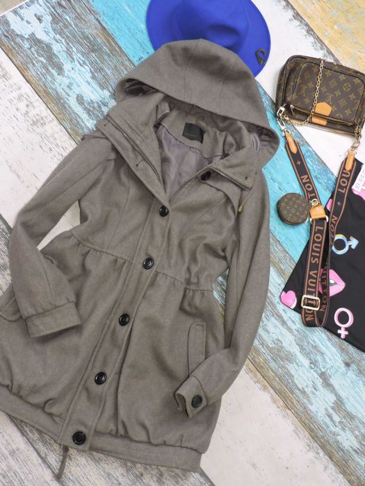 Vero Moda Szary płaszcz parka kaptur wełna L