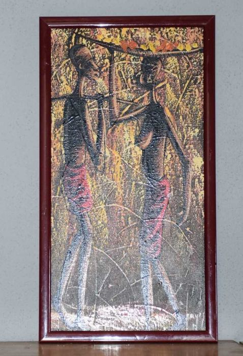 Quadro africano (Angola) pintado a tinta de óleo – Casal de Camponeses – 1997