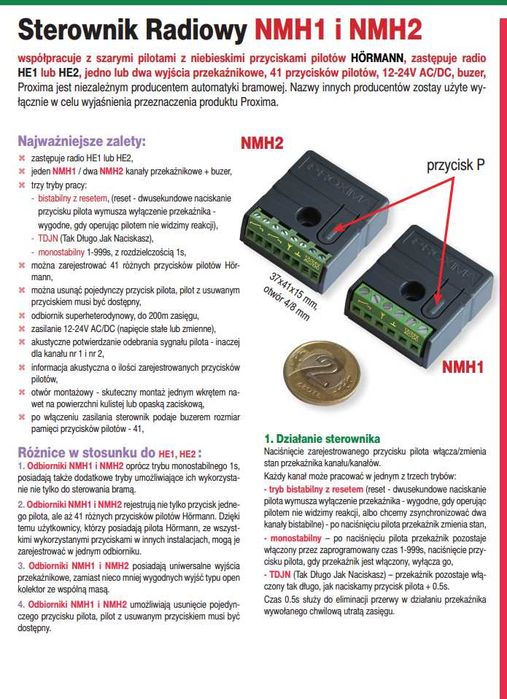 Proxima NMH1 zamiennik radia Hormann