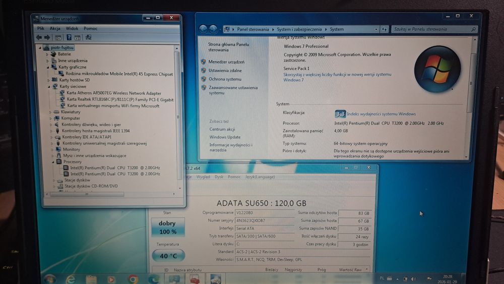 Laptop Fujitsu mobile v6535 4GB RAM dysk ssd