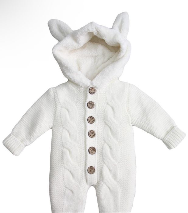 Комбінезон теплий, дитячий, з вушками «зайчик», розмір 62 (2-4 місяці)