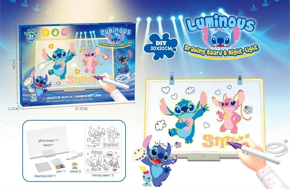 Tablica LED Stitch Luminous do Rysowania i Pisania DIY 30x20 cm