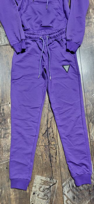 Fioletowy dres damski z kapturem bawełna premium najwyższa jakość  S