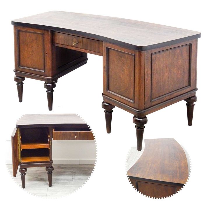 Solidne BIURKO gabinetowe drewno PALISANDER 2 szafki szuflada ANTYK