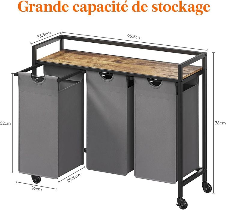 Kosz na pranie 120l 3 komory szare na kółkach wada