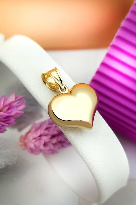 Złota zawieszka do łańcuszka gładkie duże wypukłe serce pr. 585