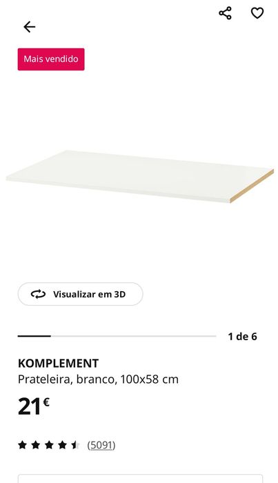 Prateleiras Komplement Branco 100x58  p/ PAX | IKEA