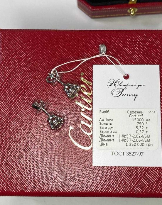 Золотые серьги Cartier с 4.08ct натуральные бриллианты. Белое золото.