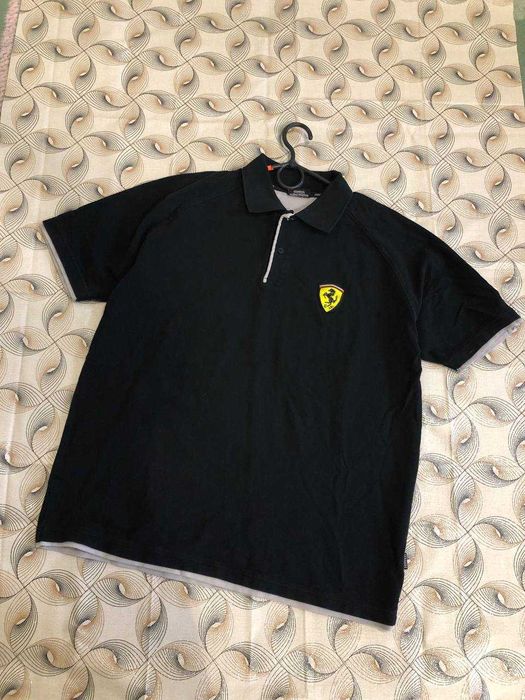 Поло Ferrari оригинал чёрное хлопок размер L мужская брендовая футболка с логотипом