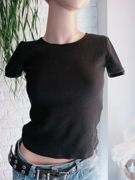 Crop, t-shirt bawełniany bluzka damska miękka czarna S/36/8