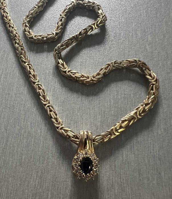 Złota zawieszka 585.brylanty,szafir naturalny.