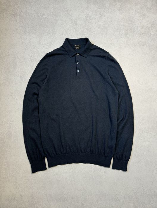 Свитер с воротником Massimo Dutti шерсть + кашемир в стиле old money мужской темно синий оригинал. Чоловічий светр Massimo Dutti з вовни та кашеміру